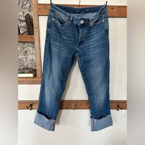 J. Jill Blue Fringed Cuff Straight Leg Boyfriend Jeans